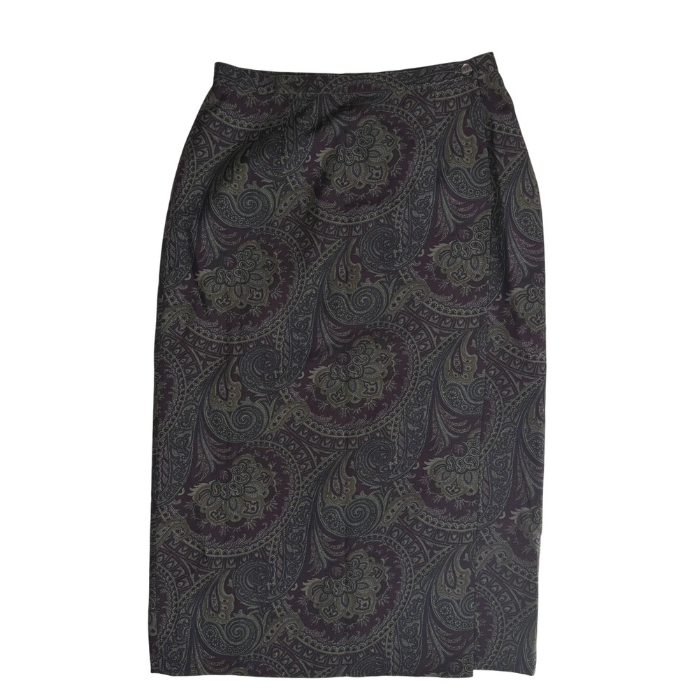 Vintage Talbots Dark Academia Minimalist Women Pencil Skirt Purple Wool Paisley